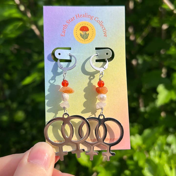 Earth Star Healing Collective – Brincos de argola por atacado – Brincos com Símbolo Lésbico - Sáfico - LGBTQ - Aço