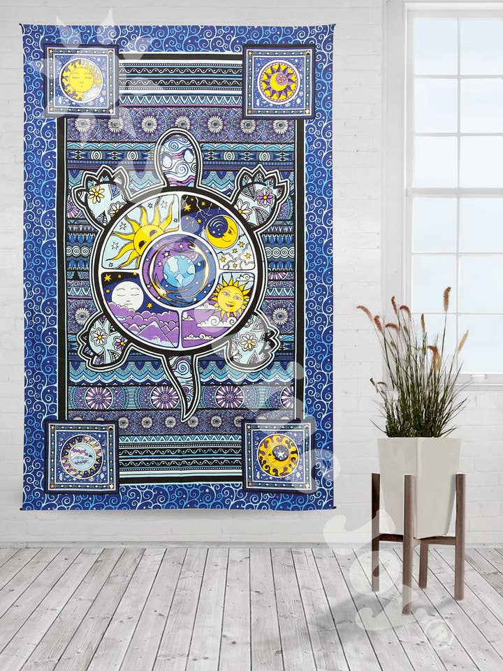 Turtle Tapestry New Age Hippie Hanger Packaged Tapestries for wholesale by Sunshine Joy