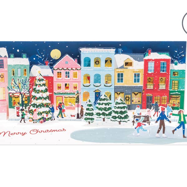 Holiday Main Street Pop-Up Christmas Card with Light for wholesale by Up With Paper