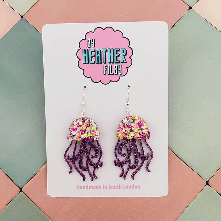 Brincos de Água-viva com Purpurina Amarela, Rosa e Roxa por atacado de By Heather Filby