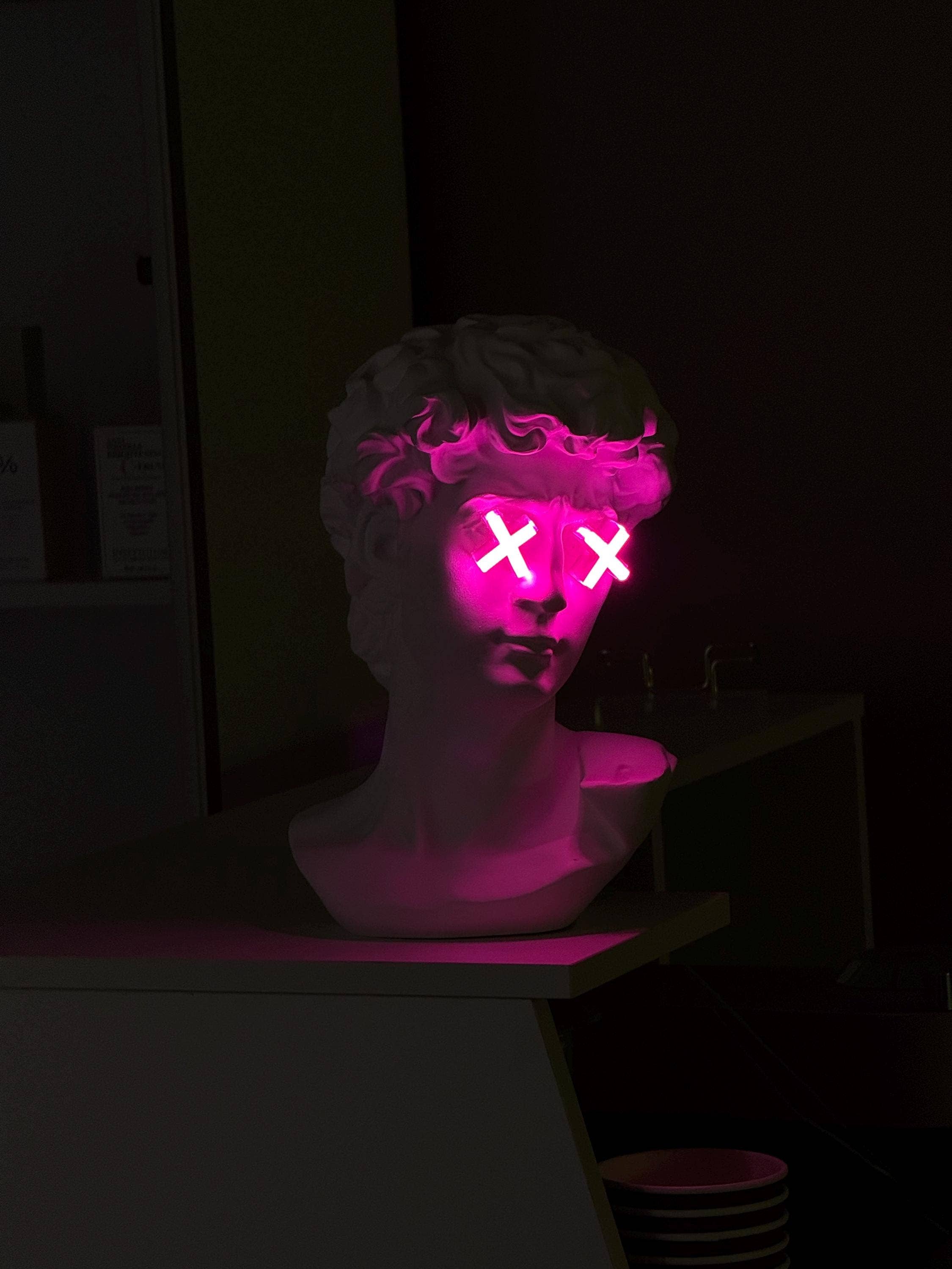 CityNeon - Wholesale Accent/Desk Lamp - Custom Neon Bust Lamp – Michelangelo David Face with Pink LED Eyes – Unique Nightstand Art Decor - Limited Edition1