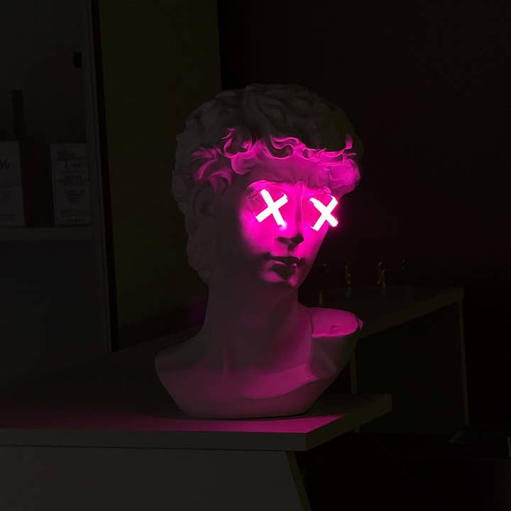 CityNeon - Wholesale Accent/Desk Lamp - Custom Neon Bust Lamp – Michelangelo David Face with Pink LED Eyes – Unique Nightstand Art Decor - Limited Edition1