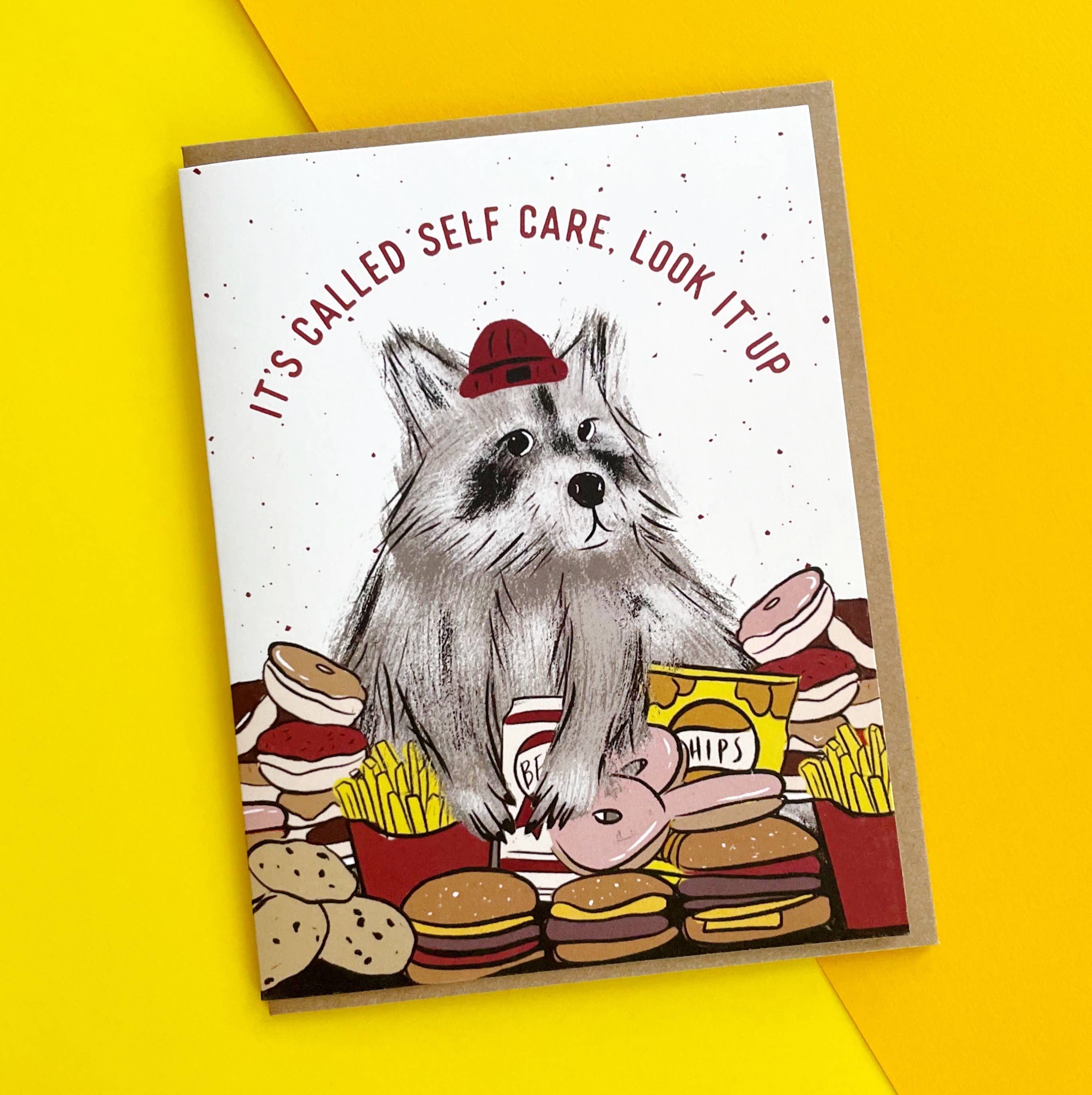 Boss Dotty Paper Co. - Wholesale Everyday Greeting Card - Self Care Raccoon Card1