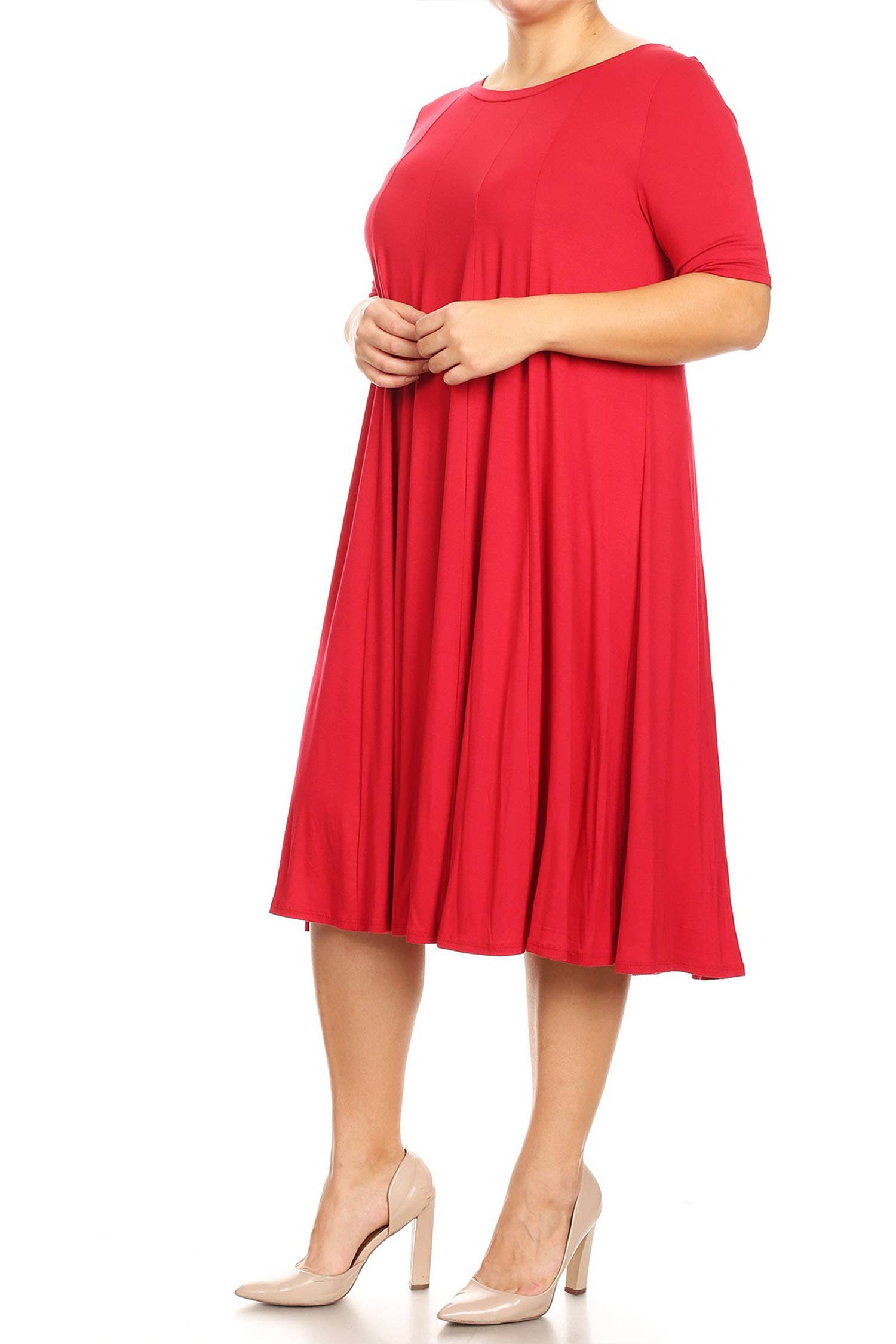 MOA COLLECTION - Wholesale Dress - Women's - Women's Plus Size A-Line Round Neck Casual Solid Midi Dress34