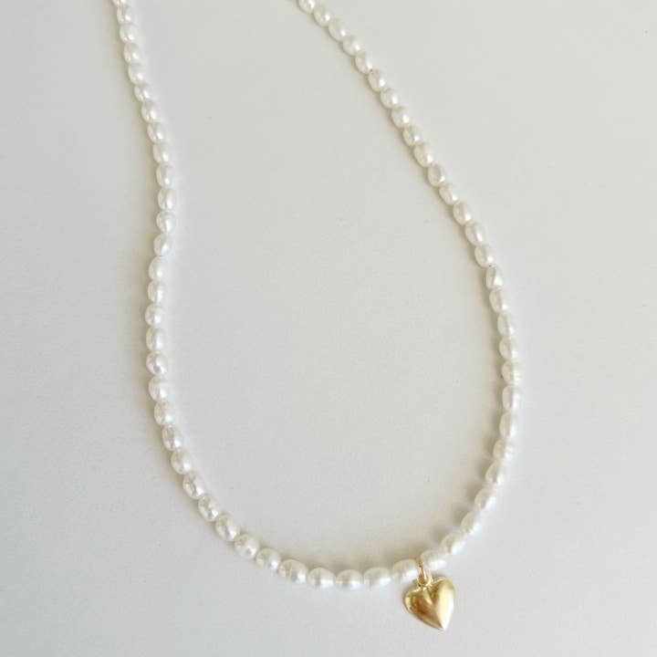 True by Kristy Jewelry - Wholesale Beaded/Pearl Necklace - Kassandra Heart Freshwater Pearl Beaded Necklace Gold Filled