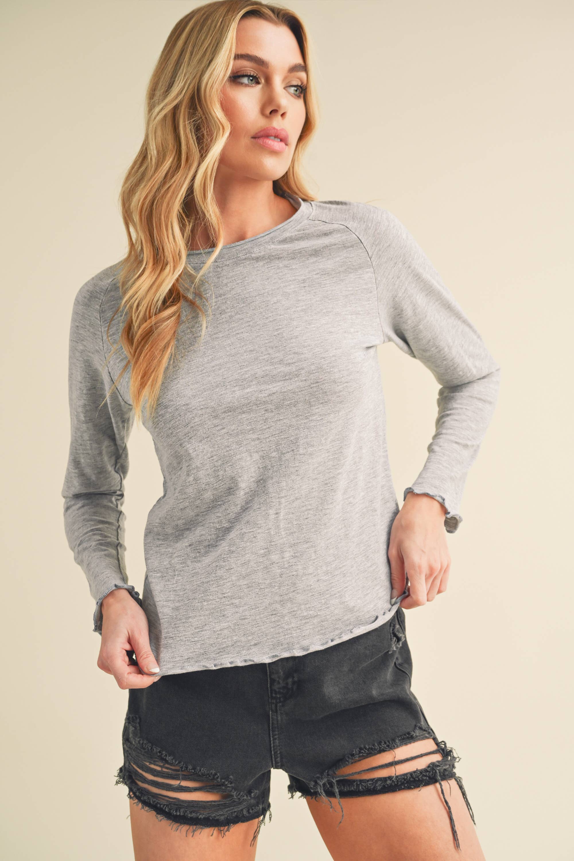 AEMI + CO - Wholesale Knit Top - Women's - 8288DN Gwen Baby Long Sleeve Top 525