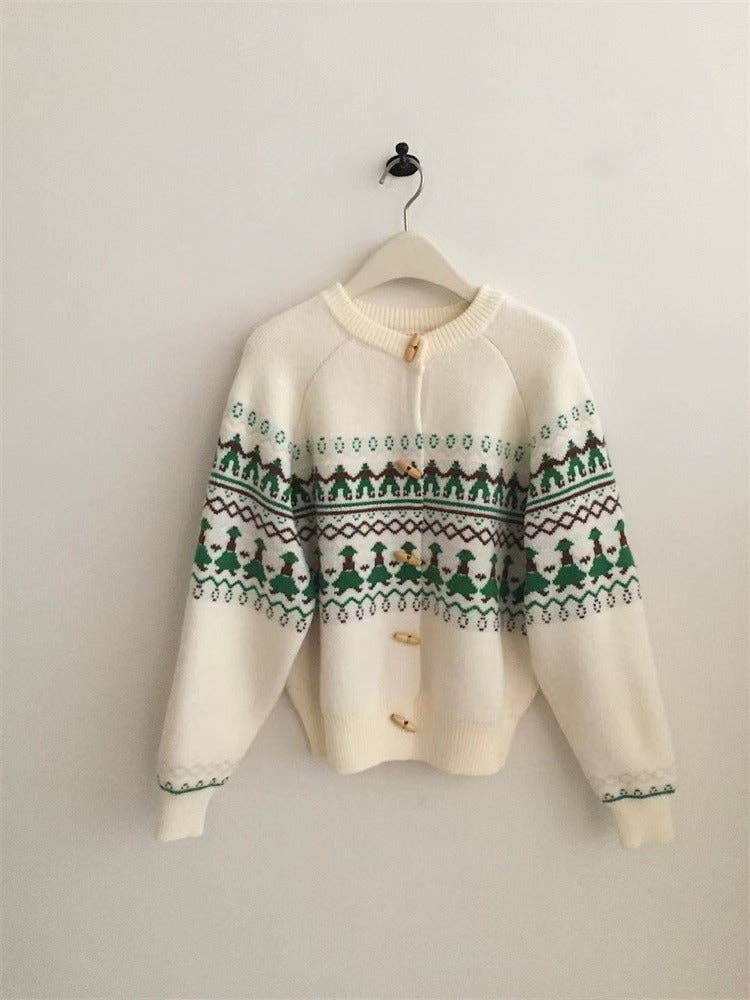 Marayn - Wholesale Cardigan - Women's - Cozy Fair Isle Horn Button Knit Cardigan Sweater5
