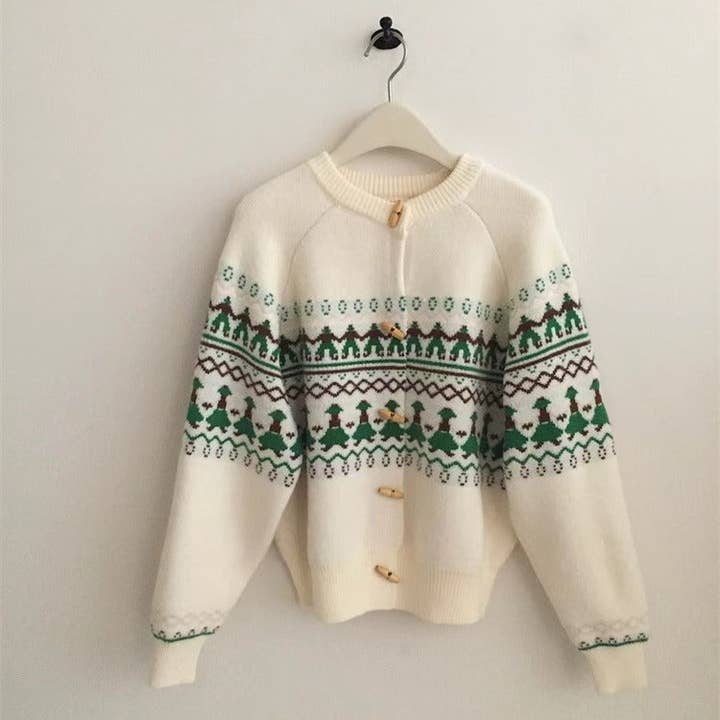 Marayn - Wholesale Cardigan - Women's - Cozy Fair Isle Horn Button Knit Cardigan Sweater5