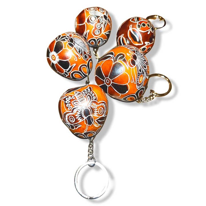 Keychain Peruvian Gourd Andean Nature Designs Hand Carved for wholesale by Sanyork Fair Trade