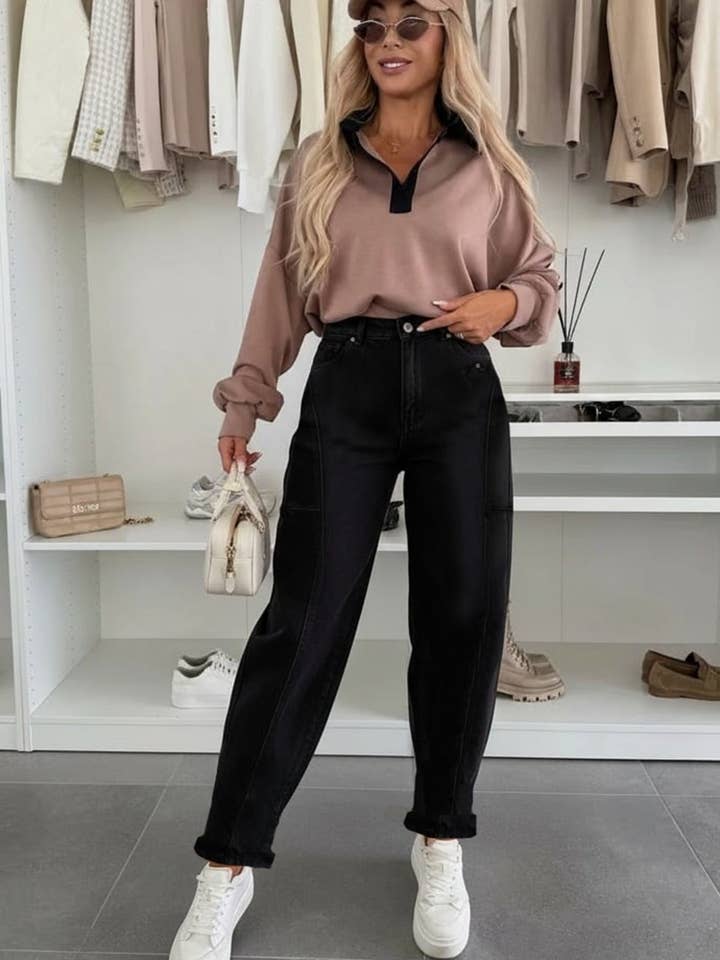 Calla Balloon Loose Fit High Waisted Denim Jeans-Black for wholesale by Catwalk Wholesale