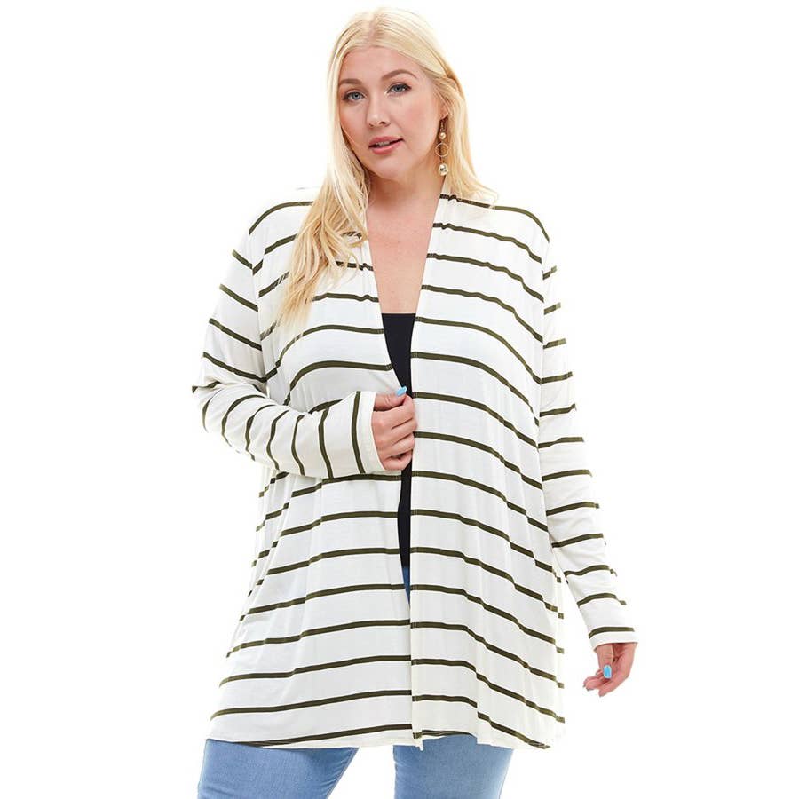 Azules Clothing – Großhandel Strickjacke – Damen – AJK-3001RSX-STRIPE Plus Size Langarm Streifen Strickjacke4