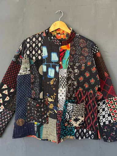 Hand Quilted Reversible Kantha Jacket Women's Kantha Coat for wholesale by Bhawana Handicrafts