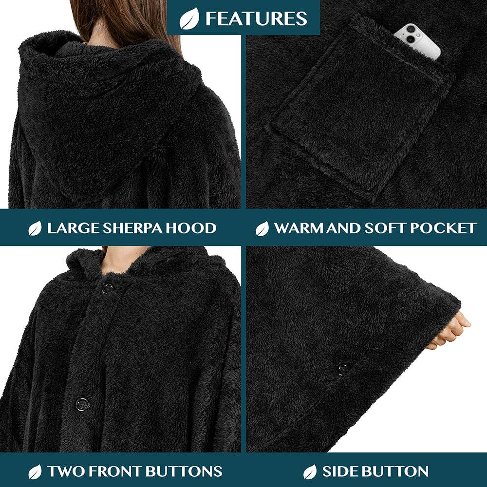 Pavilia - Wholesale Poncho - Women's - Angel Wrap Hoodie Sherpa Fluffy Poncho Blanket17