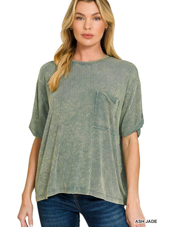 Vanilla Monkey - Vente Haut en maille – femme - Top côtelé à manches courtes et col rond délavé13