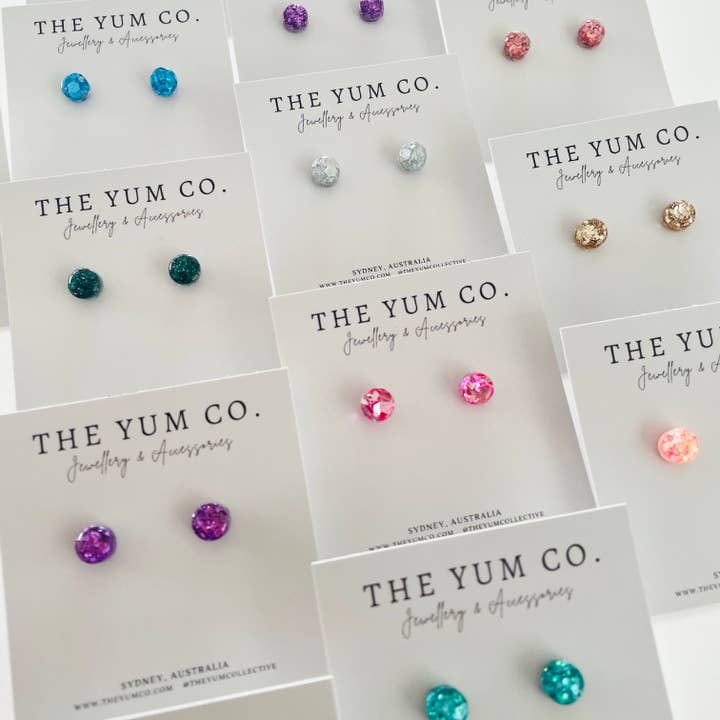 Glitter Resin Stud Earrings for wholesale by The Yum Co