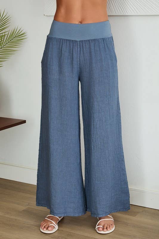 VENTI6 - Wholesale Pants - Women's - SOLID LINEN STRETCH WAISTBAND PANTS (8730-SOLID)18