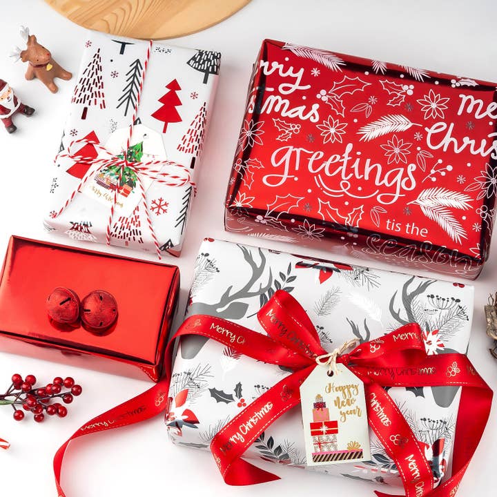 LA Ribbons Wholesale - Wholesale Inpakpapier per rol - 30 „x 10" cadeaupapier voor de feestdagen | Grijs rendier