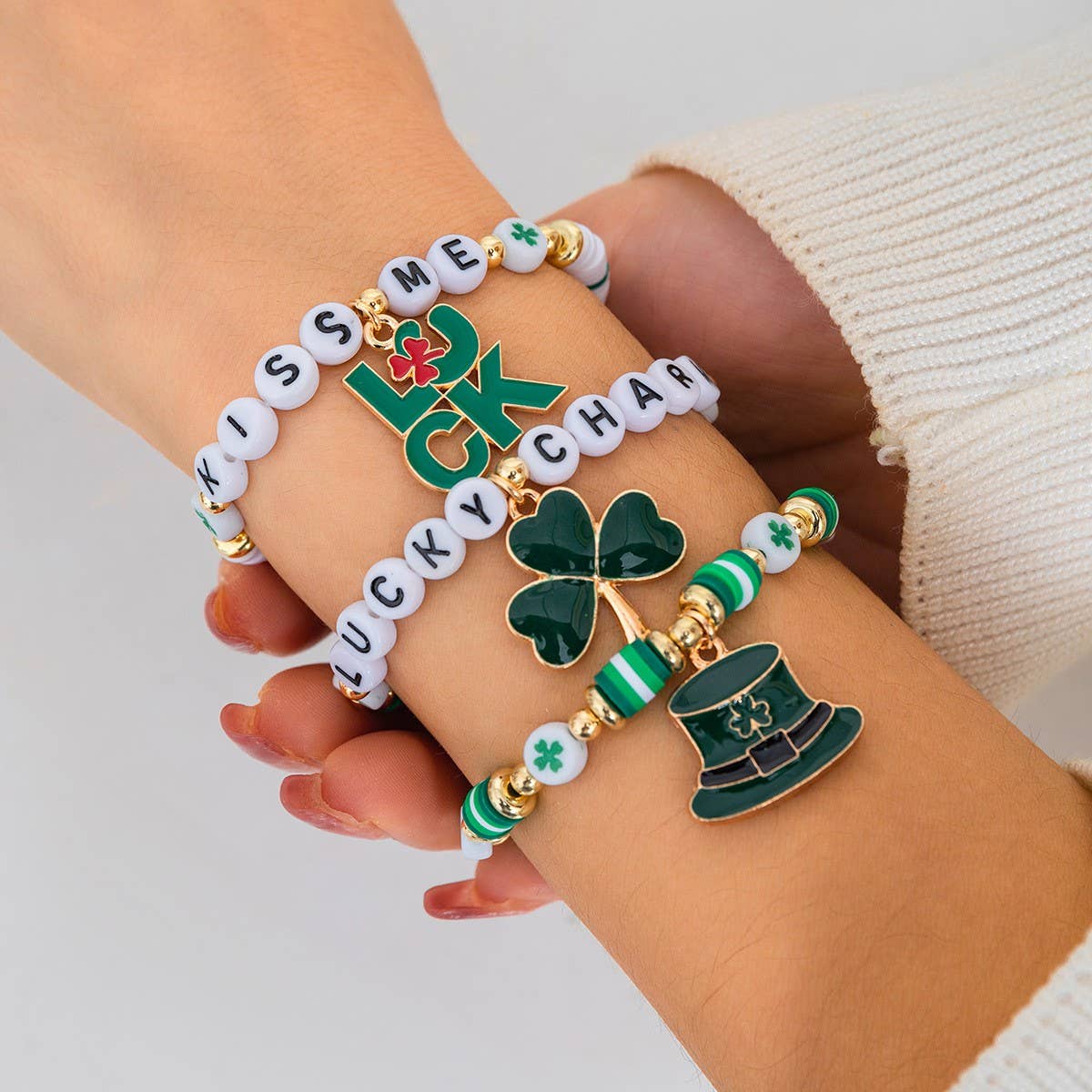 ACCITY - Wholesale Beaded Bracelet - MULTI-LEAF CLOVER LETTER SIMPLE BEADED BRACELET_CWAJE14753