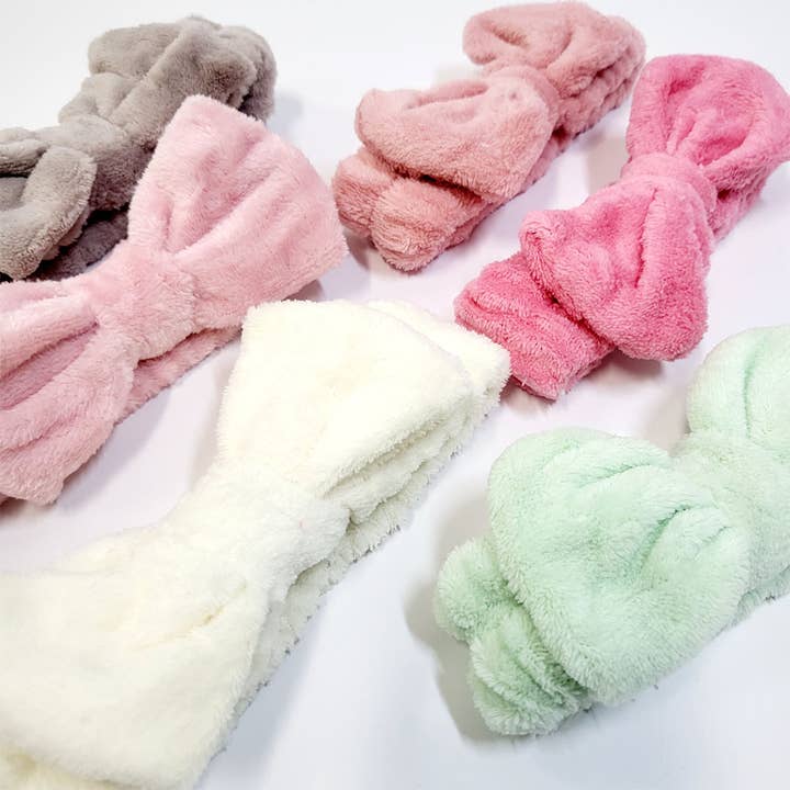 Assorted Color Dull Tone Bow Beauty Spa Headband for wholesale on Faire
