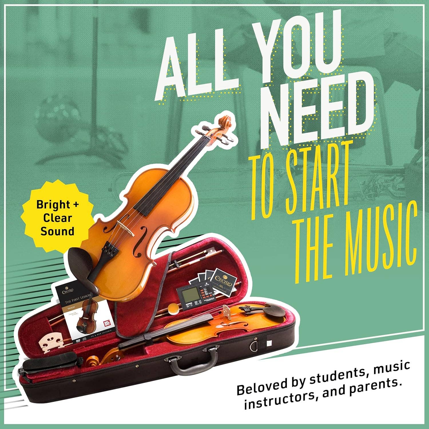 Above Edge - Wholesale Musical Instrument - Violin Instrument – MV400 Size 1/4 Acoustic Violin with Bow,3