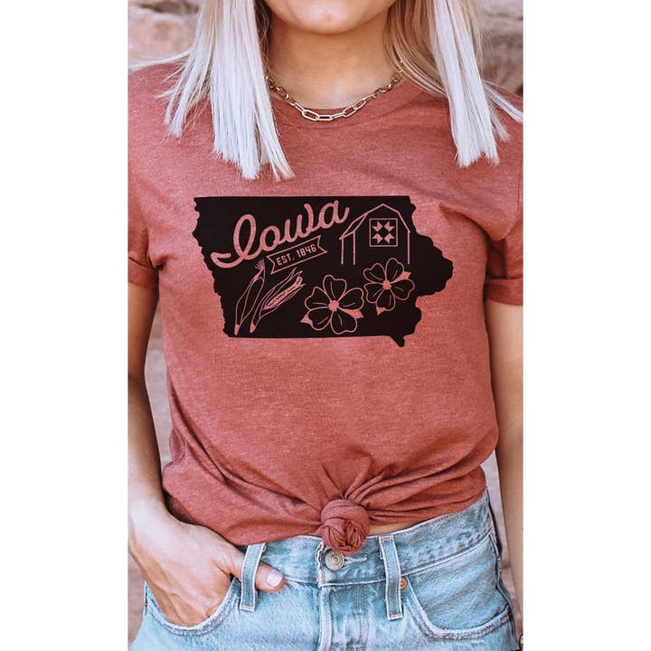 Iowa State Outline Graphic Tee for wholesale by Kissed Apparel