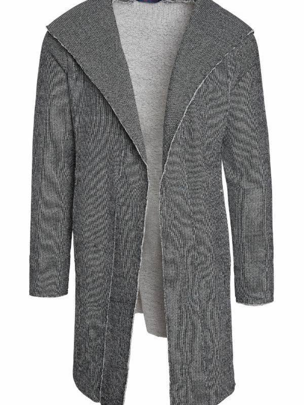 Men's Longline Hooded Cardigan - Black White for wholesale by Ron Tomson