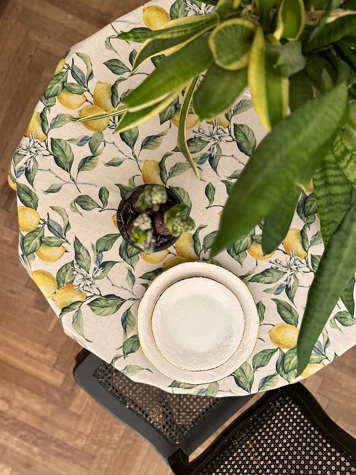 Round Tablecloth, linen-cotton mix, printed | Lemon Linen for wholesale by Hortensias Home
