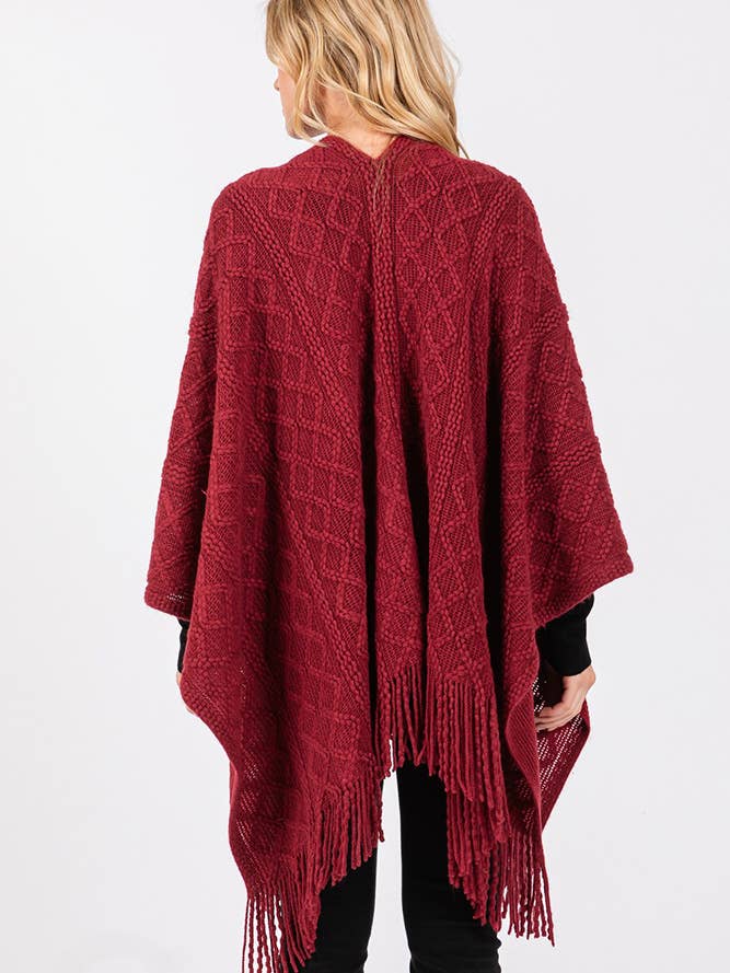 Hana – wholesale Cardigan – Women’s – Diamond Pattern Tassel Knit Ruana Winter Cardigan27