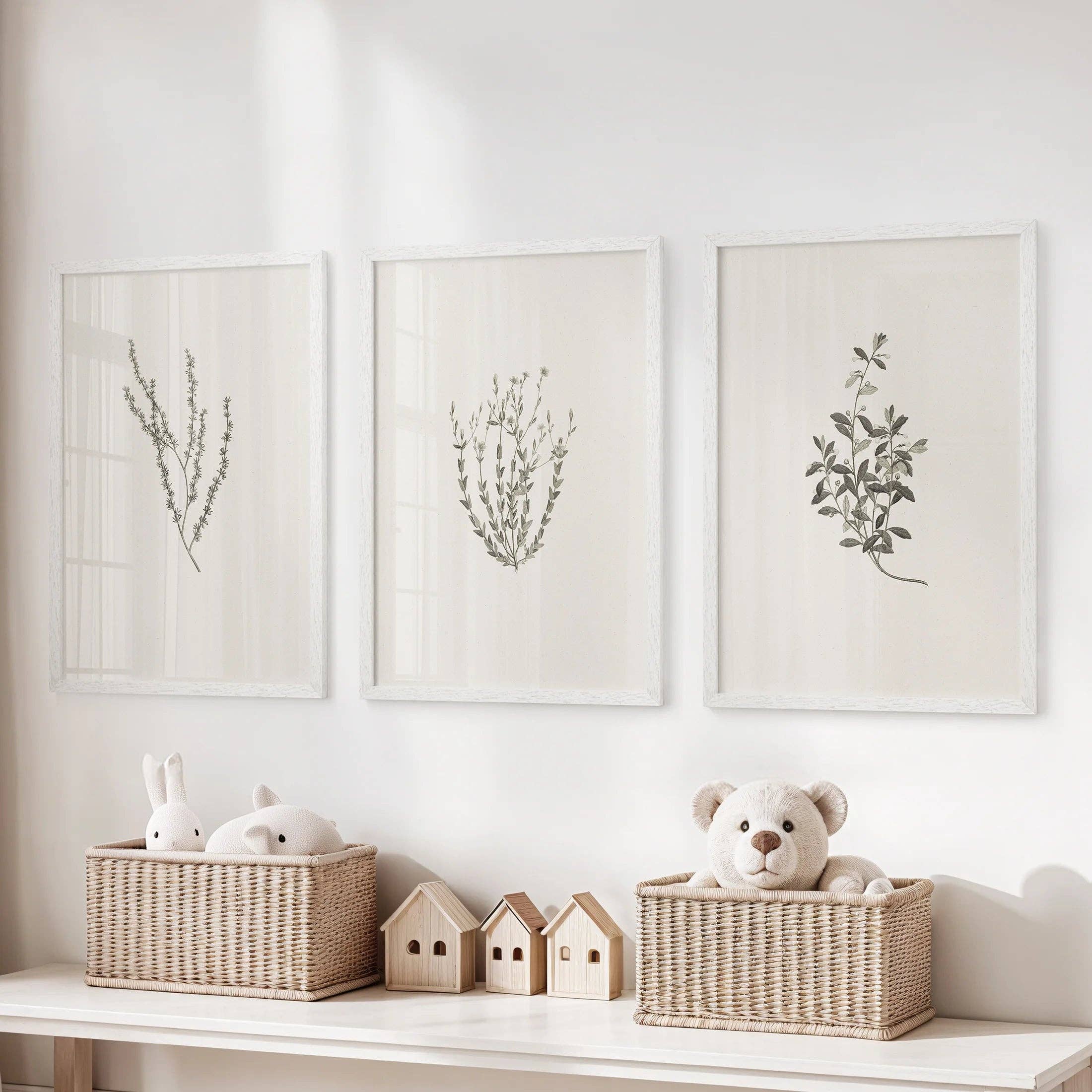 PrintSets.com - Wholesale Gallery Wall Set - Vintage Botanical 3 Piece Wall Decor. Rustic Dried Flower Prints8