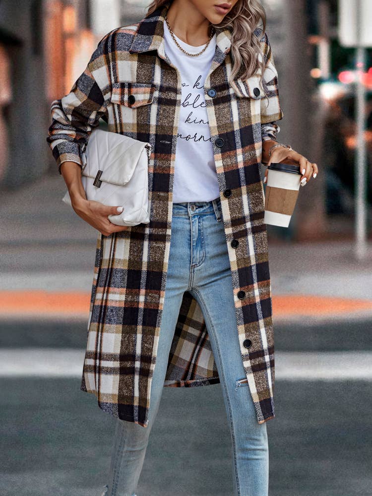 eLook - Wholesale Coat - Women's - SZ1-JK8211 Plaid Button Down Long Coat59