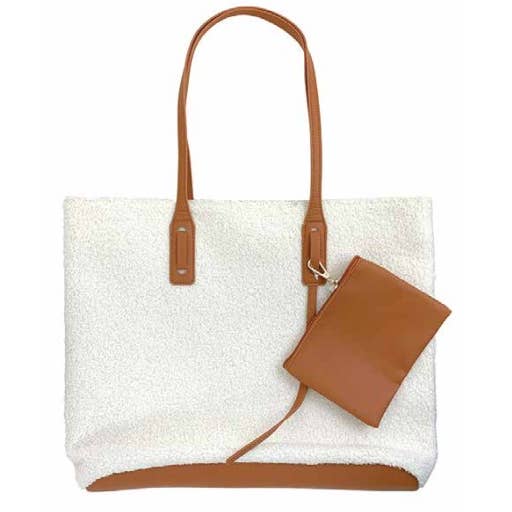 Think Medical Wholesale - Wholesale Tote Bag - Women's - Ladies Faux Ivory Sherpa Tote Bag