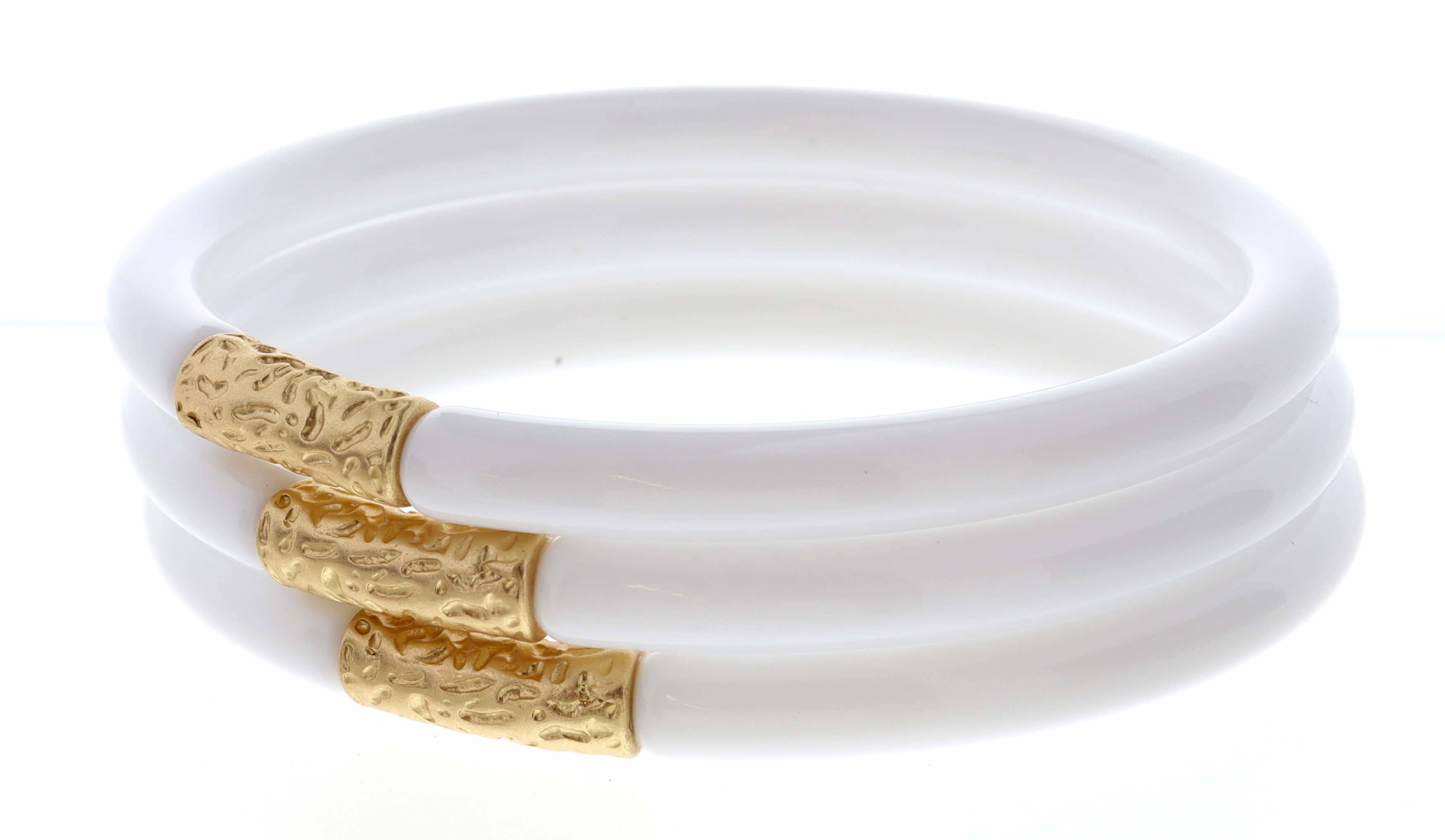 Jane Marie - Wholesale Bangle Bracelet - Stack of 3, White Bangles with Gold Accent Bracelet