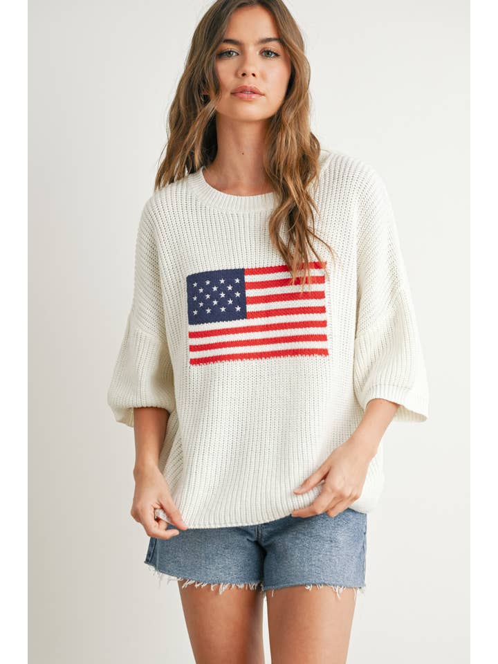 BUTTERMELON – Pulôver - Mulher por atacado – Suéter de tricô com estampa de bandeira - BMW769113