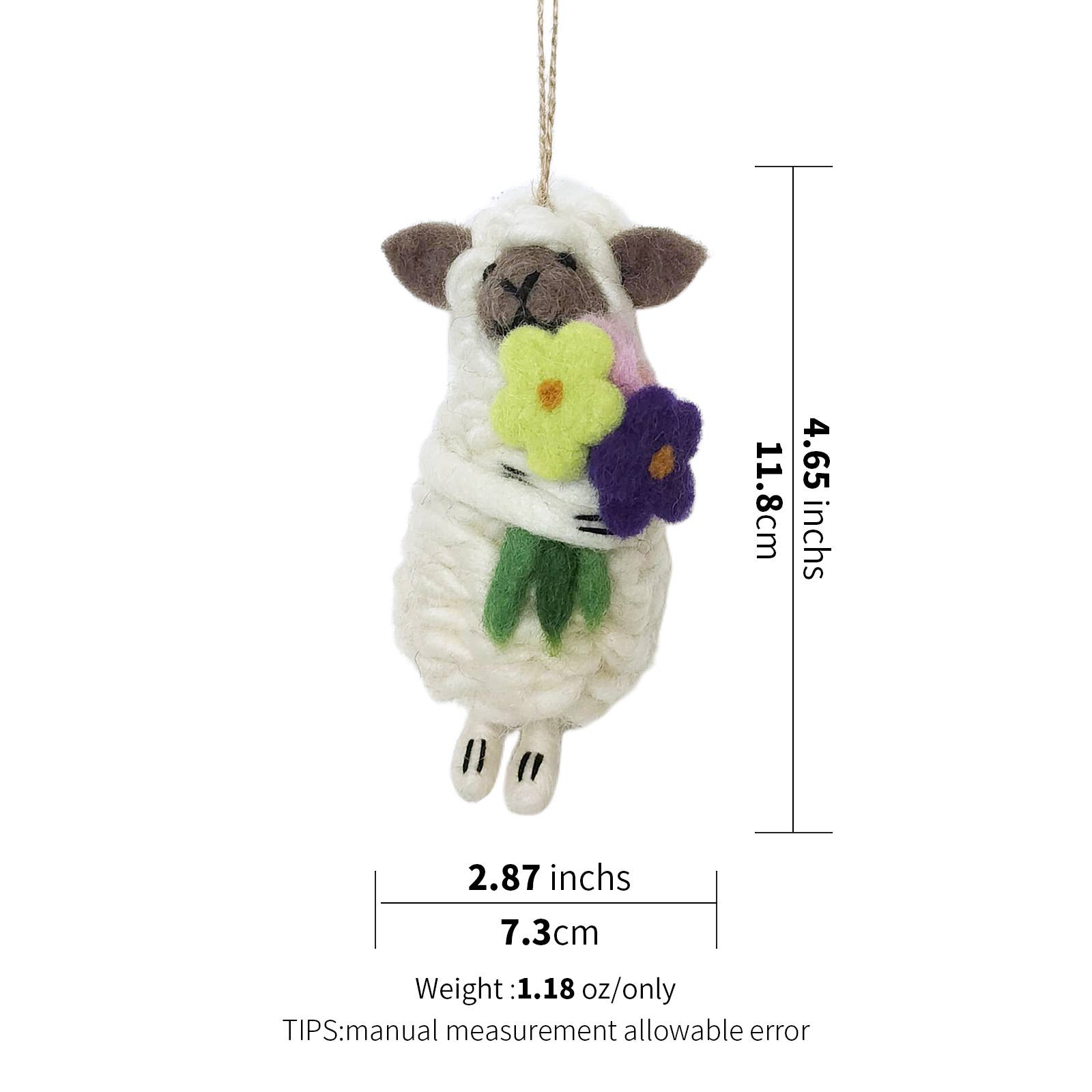 Sparkle Being - Wholesale Ornament - Handmade Wool Felt Sheep Ornament with Flowers1