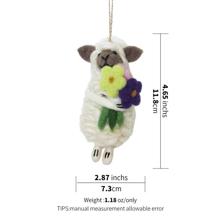 Sparkle Being - Wholesale Ornament - Handmade Wool Felt Sheep Ornament with Flowers1