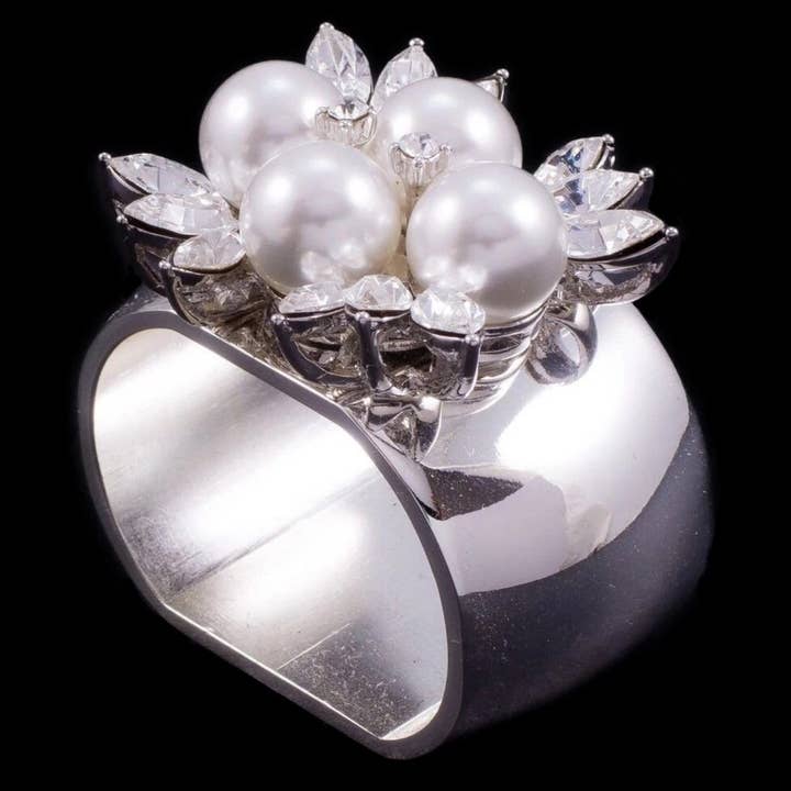 4 Pearl & Crystal Napkin Ring - Set of 4 for wholesale by Isabella Adams Designs