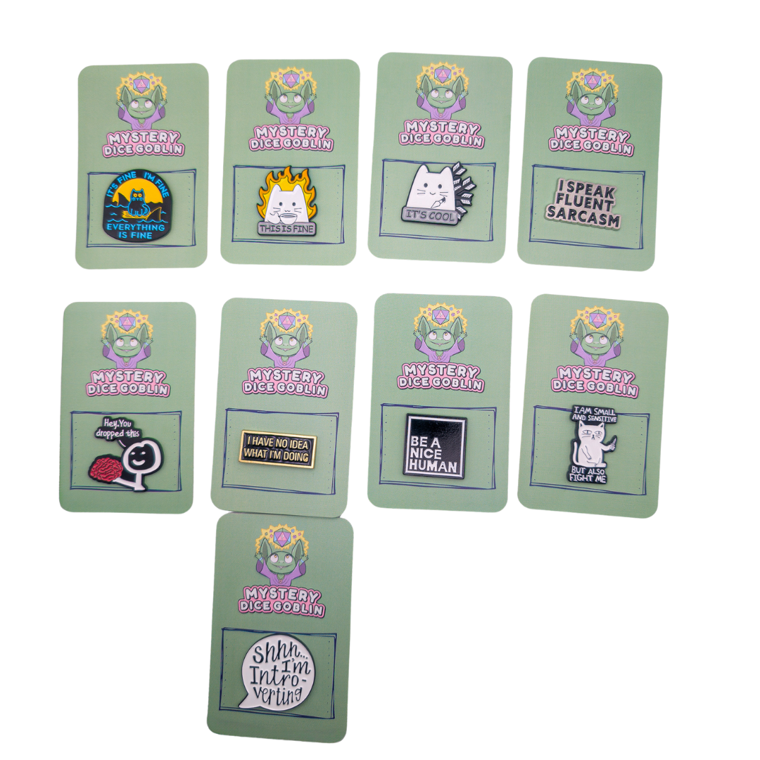 Mystery Dice Goblin – wholesale Lapel pin/button – Bulk Sets of Pins2