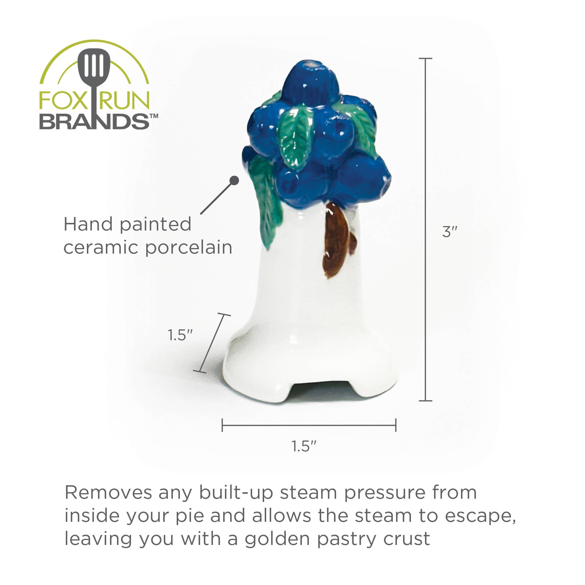 Fox Run Brands – Engroshandel Køkkenredskab – Fox Run Blåbær Pie Vent, Pie Bird til Bagning, 1,75” x 3"7