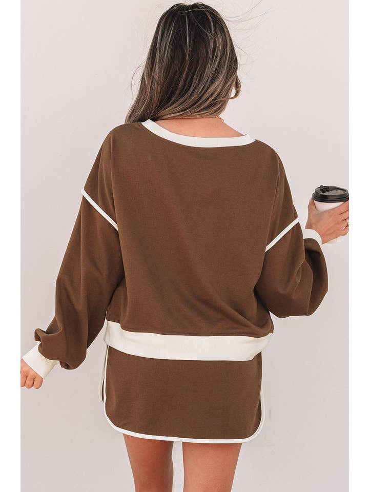 PRETTY BASH - Wholesale Top & Skirt Set - Women's - Colorblock Long Sleeve Top and Skort Set27