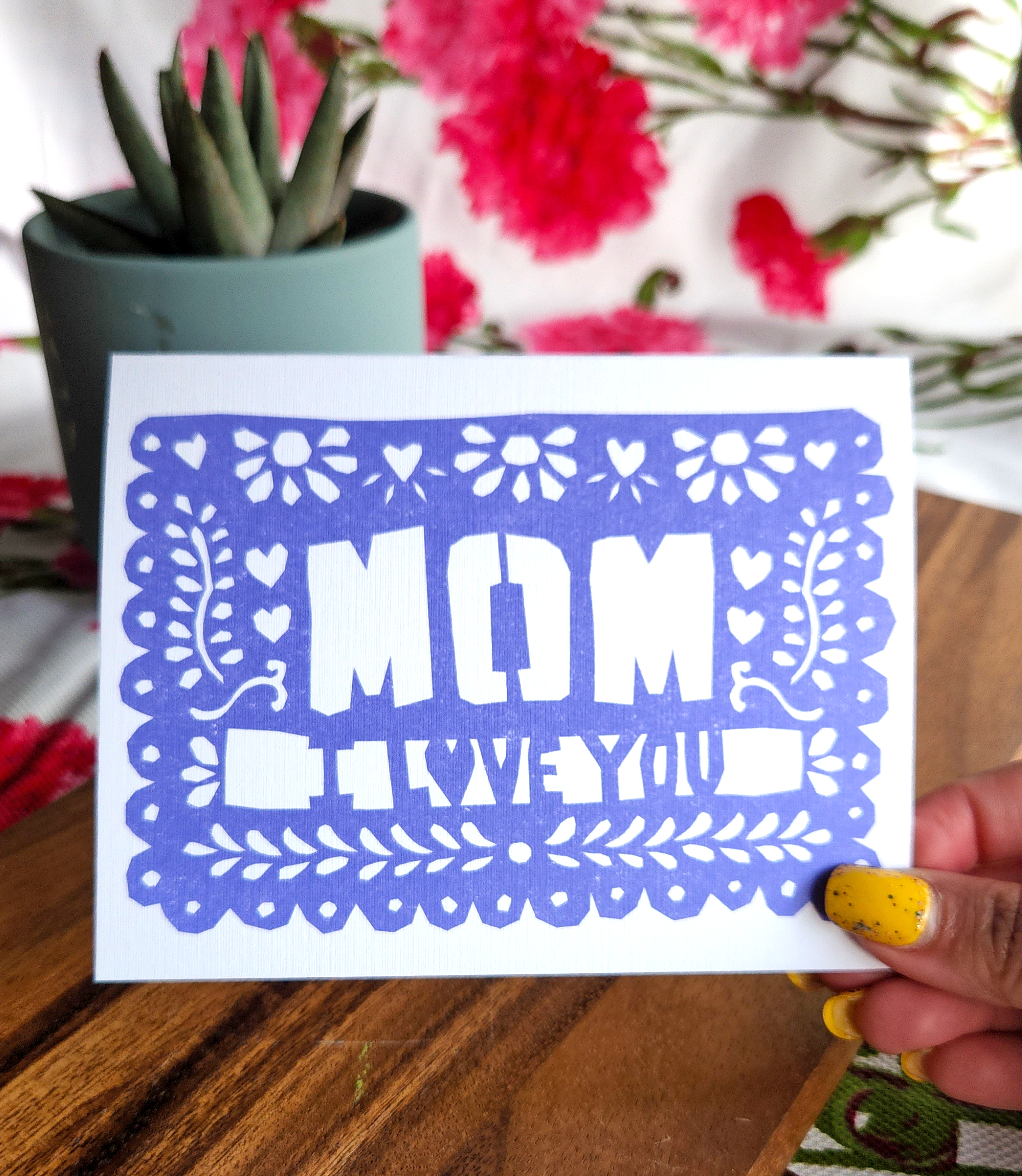 Erica Alfaro Designs – Großhandel Muttertagskarten – Mom I Love You Papel Picado Grußkarte1