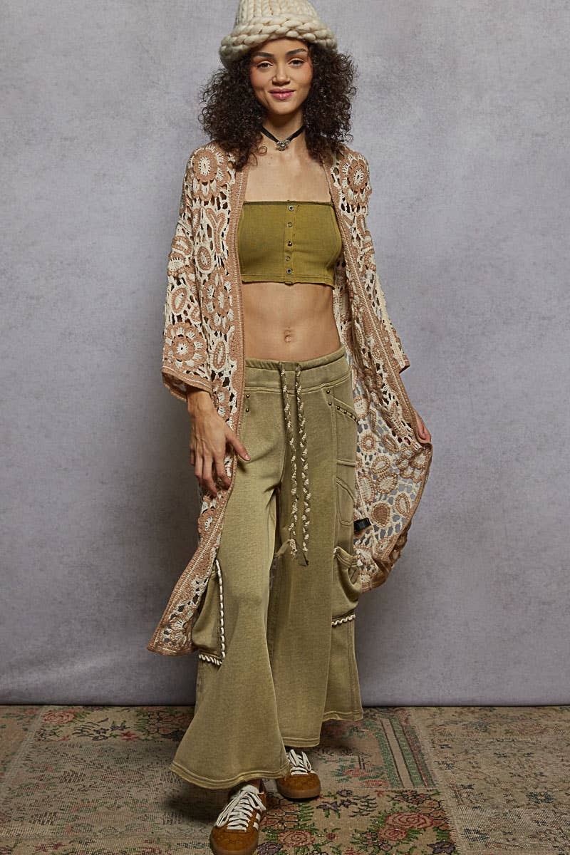 Pol Clothing - Vente Cardigan – femme - Cardigan en maille crochet à manches longues et col en V13