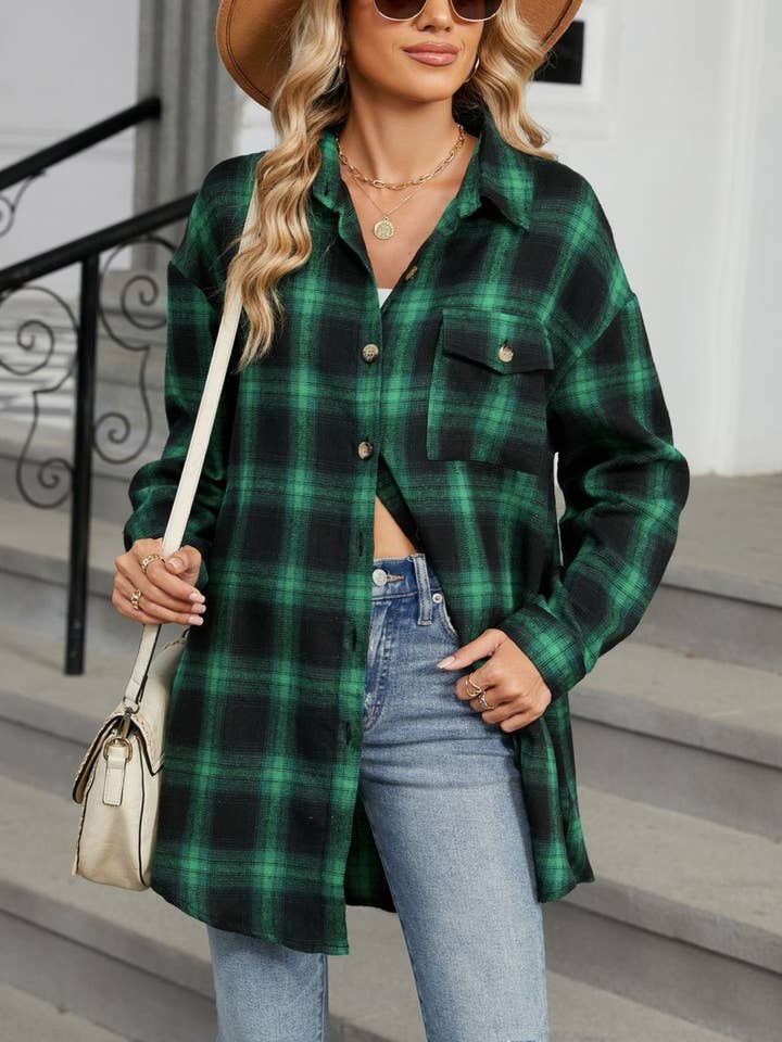 HIDDENBRAND - Wholesale Shirt - Women's - Oversized Boyfriend Brushed Plaid Shirt5