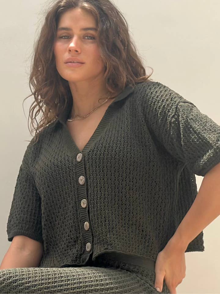 Layla Crochet Collard Crop Khaki for wholesale by AMIRA Collective