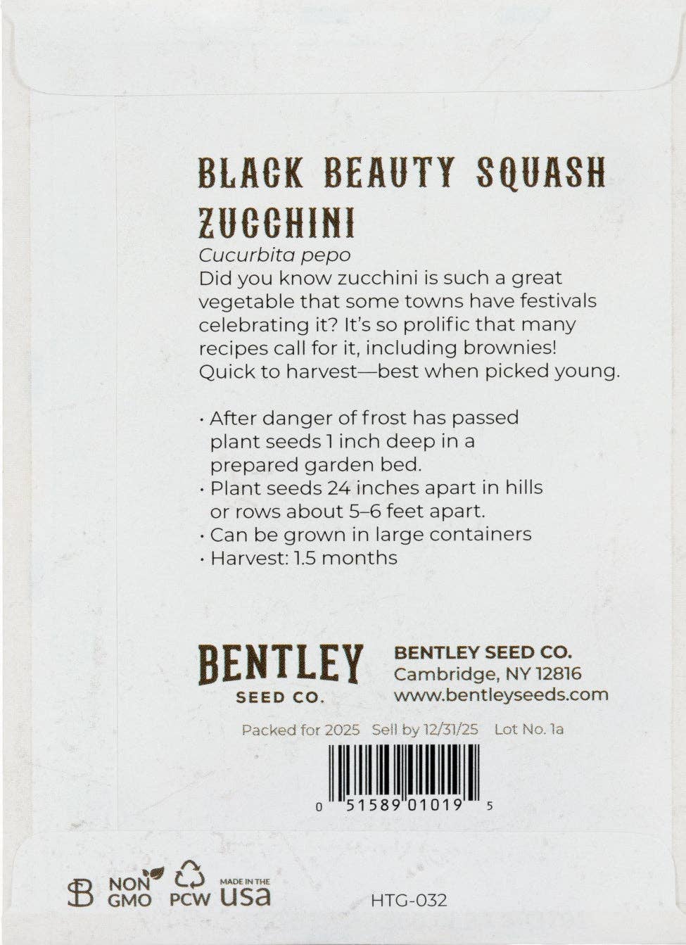 Bentley Seed Co. - Wholesale Plant Seeds - Zucchini-Black Beauty Squash 19571
