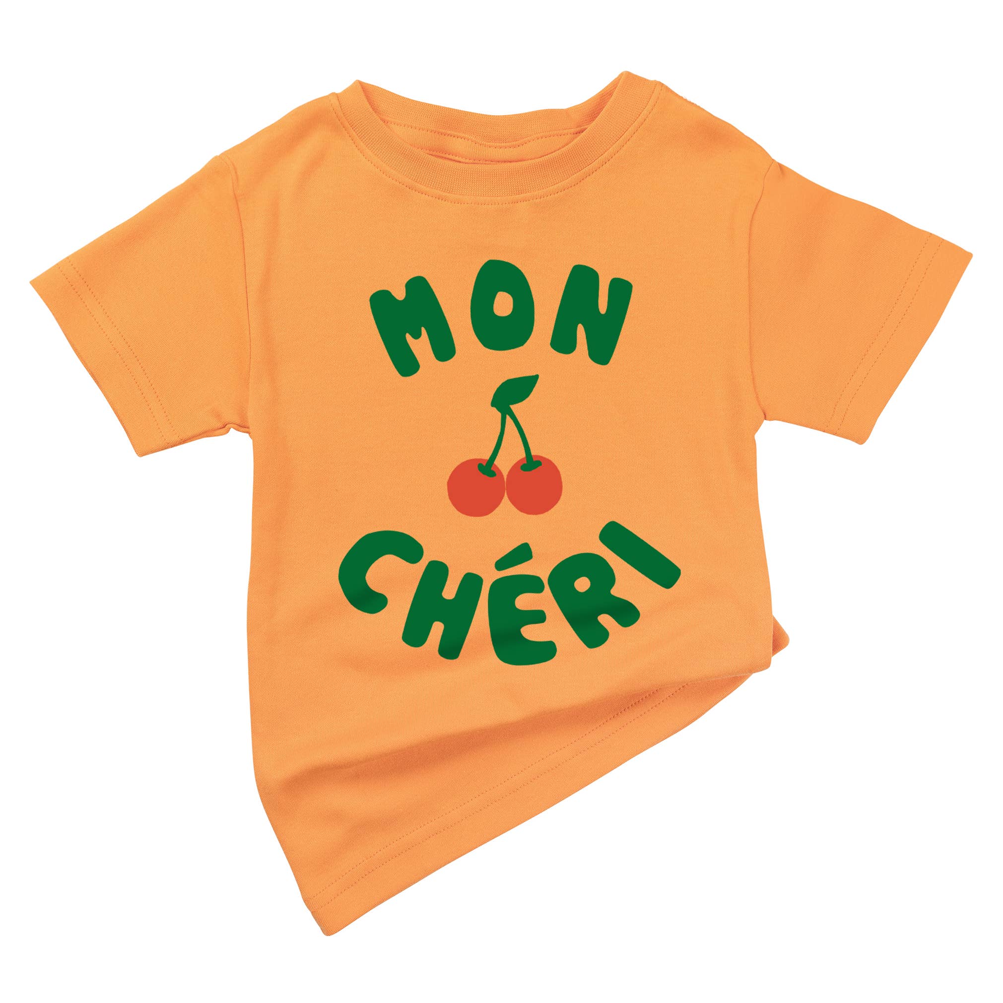 Spunky Stork - Vendita all'ingrosso Maglietta serigrafata - Bambini - Maglietta biologica con grafica 'Mon Chéri' e ciliegie per bebé e bambini1