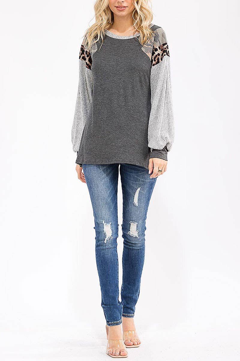 ROUSSEAU - Wholesale Gebreide top - Dames - KLEURBLOK CONTRAST PRINT LOOSE FIT TOP11