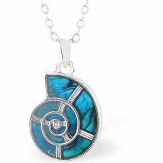 Paua-schelp ammonietvormige ketting, rhodium verguld voor wholesale door Byzantium Collection Ltd