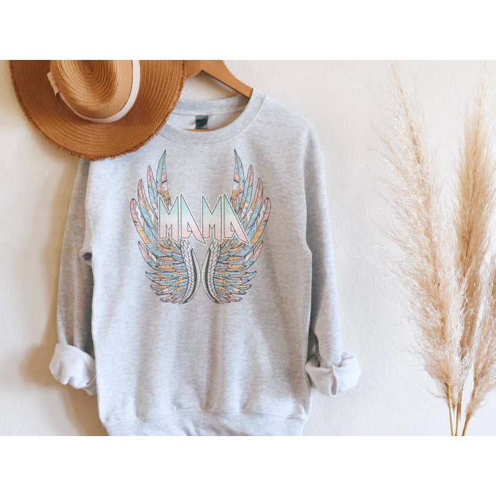 Amy Anne Apparel Inc - Wholesale Graphic Sweatshirt - Women's - Mama Wings Crew Neck Sweatshirt | Fall Sweater