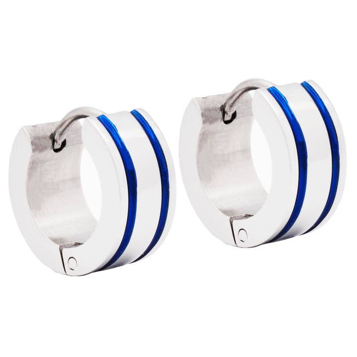 Blackjack Mens Jewelry - Vente Créoles - Créoles en acier inoxydable bleu de 14 mm pour homme