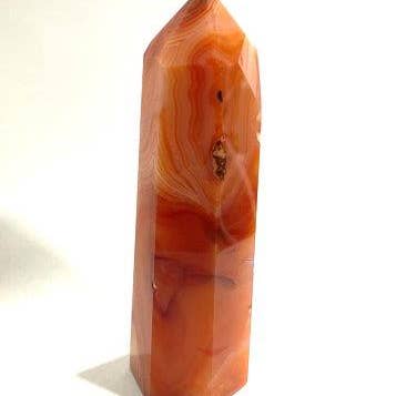 New! Natural & Unique Polished Carnelian Crystal Obelisk Point Piece 132g Inc Luxury Gift Box & Benefits Tag for wholesale by Reiju